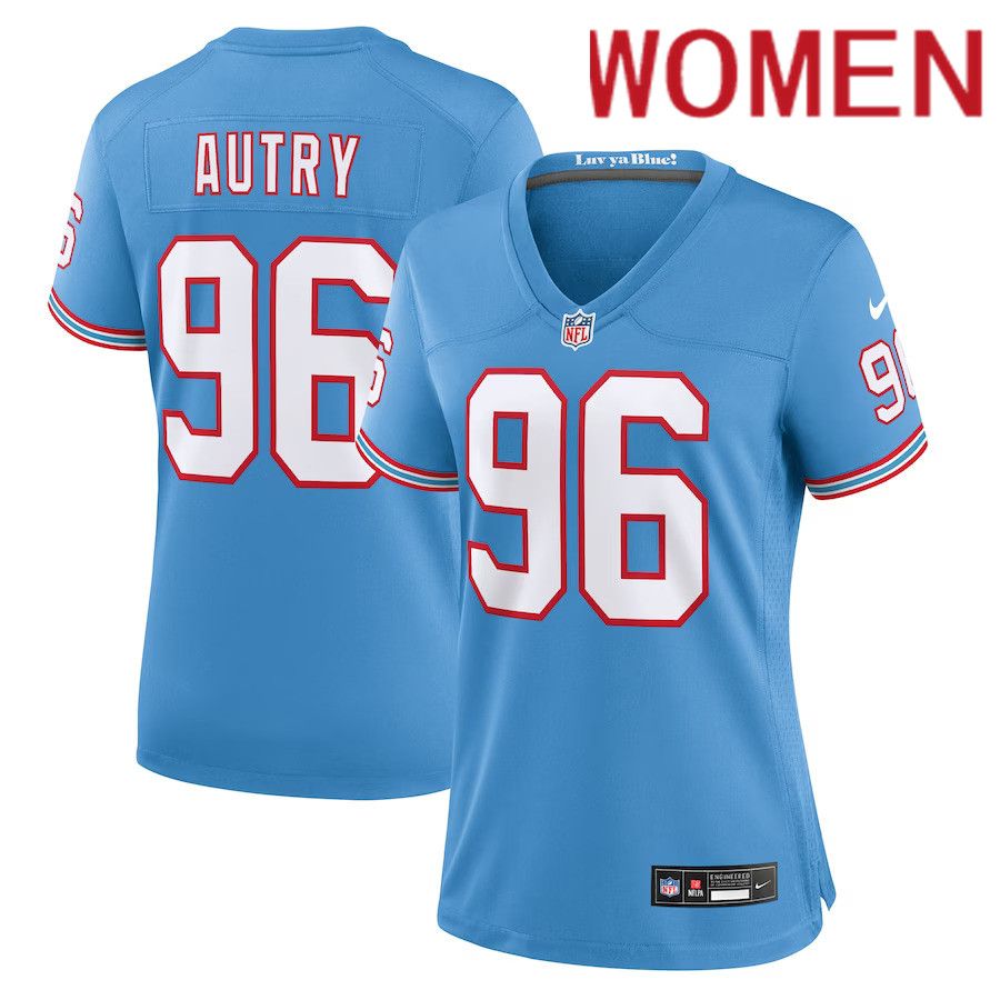 Women Tennessee Titans #96 Denico Autry Nike Light Blue Oilers Throwback Player Game NFL Jersey